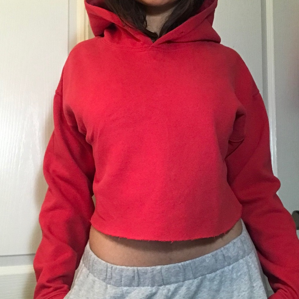 VERY FLATTERING red uo cropped hoodie size small